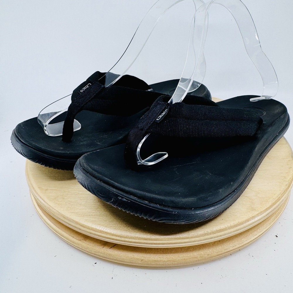 Chaco Chillos Flip Flops Womens 7 Black Comfort Cushioned Outdoor Sandals shoes - Picture 2 of 6